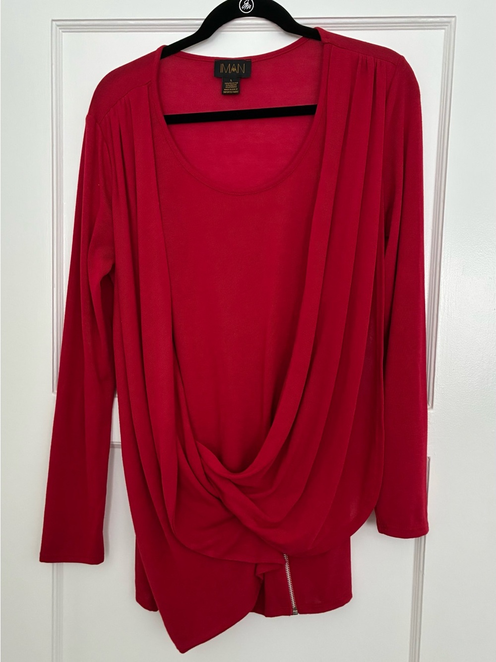 IMAN Red Draped Long-Sleeve Sweater - L